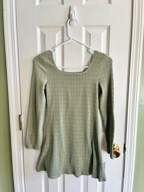 art class Sage Green Long Sleeve Knit Swing Dress